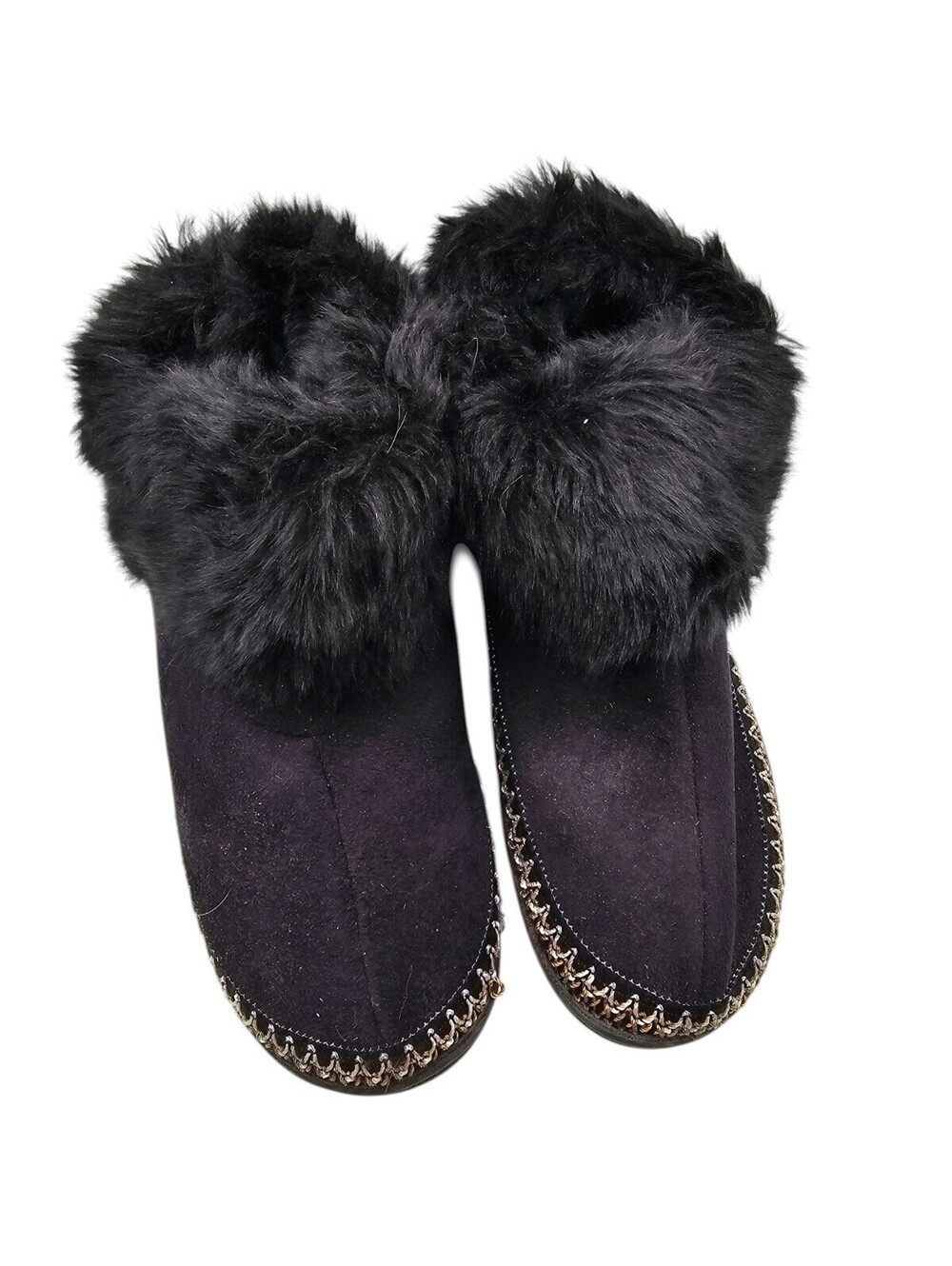 Isotoner Micro Suede Rory Hoodback model Fur Trim Slippers Sz 6.5-7 Black - Picture 6 of 6